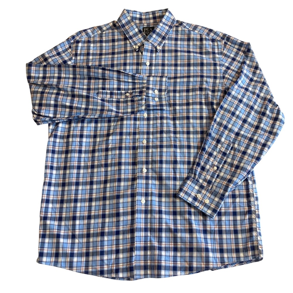 Jos. A. Bank‎ Mens Large Traveler's Collection Plaid Button Down Shirt Blue